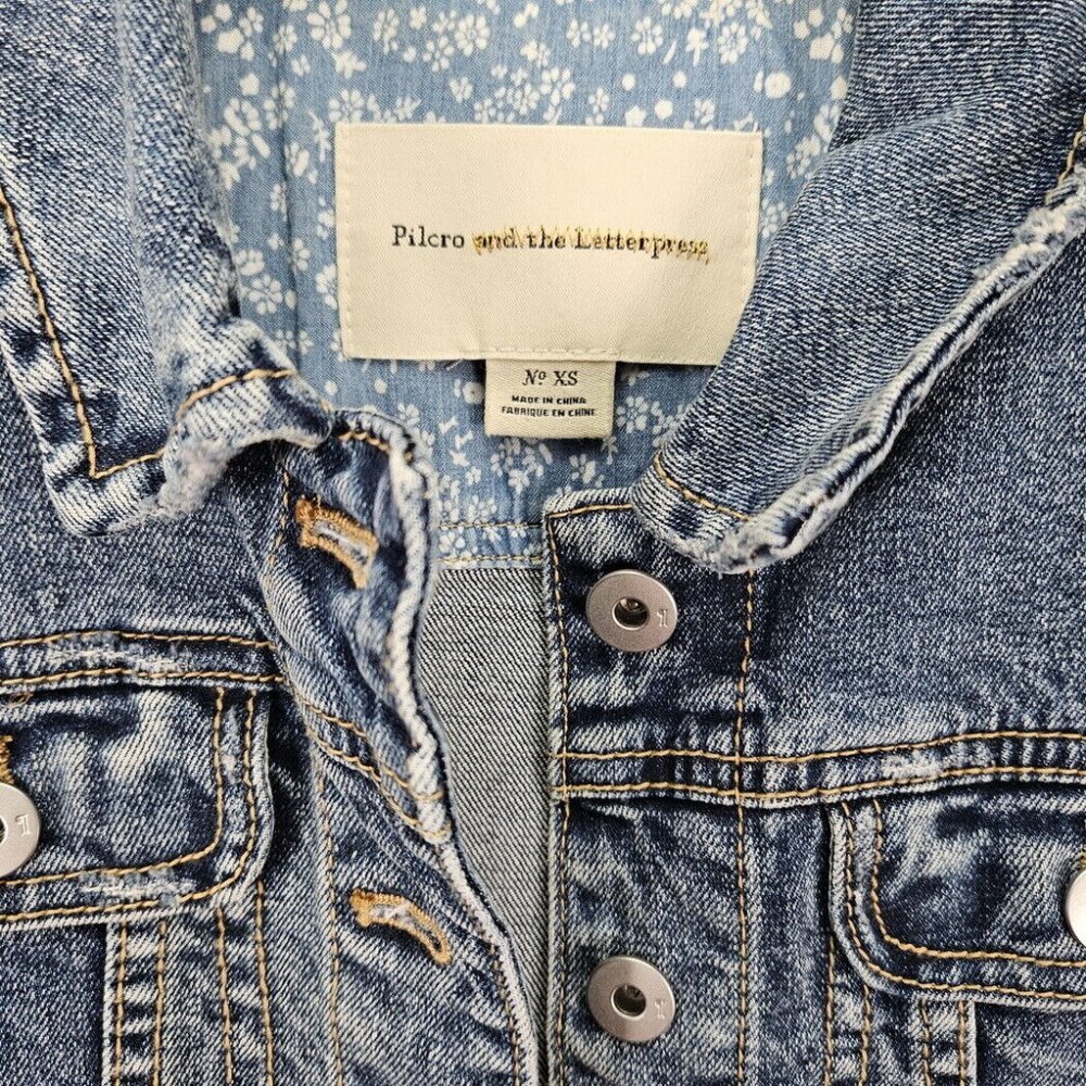 Anthropologie Pilcro and the Letterpress Denim Eyelet Gingham Jean Jacket Sz XS - Picture 8 of 10